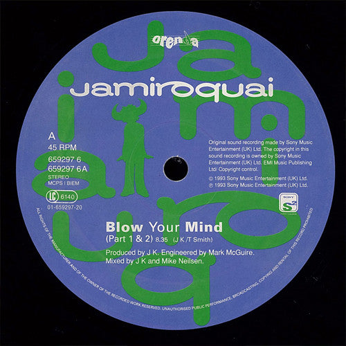 Image of Label Cover of 12" - VG+/VG+ - JAMIROQUAI, Blow Your Mind (Sony Soho Square; 659297 6, Europe 1993, Picture Sleeve), Just a few light superficial marks to disc., - 3316265C