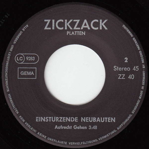 Image of Back Cover of 2x7" - /EX - EINST RZENDE NEUBAUTEN, Kalte Sterne (Zickzack ; ZZ 40, Germany 1981, Plain Sleeve), NO PICTURE SLEEVE, - 5025476S