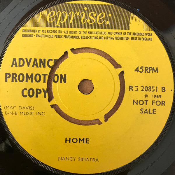 Image of Back Cover of 7" - G+/VG+ - NANCY SINATRA, Drummer Man / Home (Reprise Records ; RS 20851, UK 1969, A Label Demo, Company Sleeve), , - 5125118E