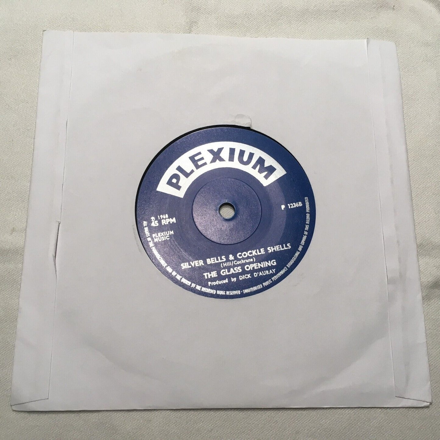 Image of Back Cover of 0116124C: 7" - THE GLASS OPENING, Does It Really Matter?/Silver Bells & Cockle Shells (Plexium; P 1236, UK Reissue, Unofficial) /VG+