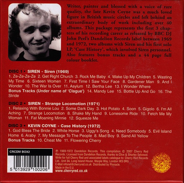 Image of Back Cover of 0116437C: 3xCD - KEVIN COYNE WITH SIREN, Dandelion Years 1969-1972 (Cherry Red; CRCDM BOX2, UK 2007, Box Set, 3 Inners & Booket) Stickered Sleeve VG+/VG+