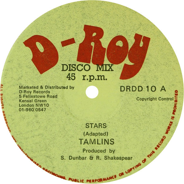 Image of Label Cover of 12" - G+/VG - THE TAMLINS / THE REVOLUTIONARIES, Stars / This Good (D-Roy Records; DR DD10, UK 1979, Company Sleeve), , - 0246235S