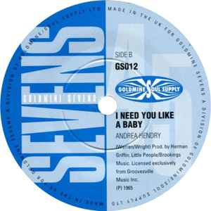 Image of Back Cover of 7" - /VG+ - GWEN OWENS / ANDREA HENDRY, Just Say You're Wanted And Needed / I Need You Like A Baby (Goldmine Soul Supply; GS012, UK Reissue), Writing on b side label., - 0356070S