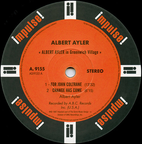 Image of Label Cover of LP - EX/EX - ALBERT AYLER, In Greenwich Village (Impulse!; AS-9155, Russia 2022 Reissue, Gatefold), , - 0326265E