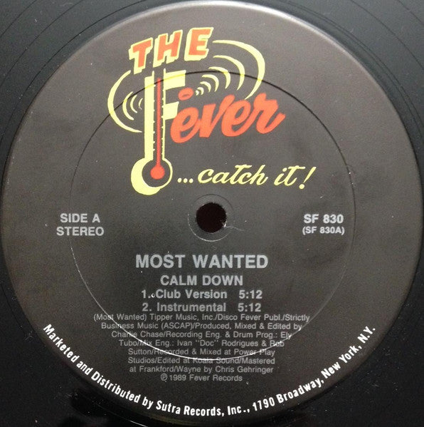 Image of Front Cover of 0446141S: 12" - MOST WANTED, Calm Down (Fever Records; SF 830, US 1989) Visable groove wear on side B. WOL. /VG