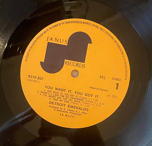 Image of Back Cover of LP - VG/VG+ - DETROIT EMERALDS, You Want It, You Got It (Janus Records; 6310 207, UK 1972), , - 4046287S