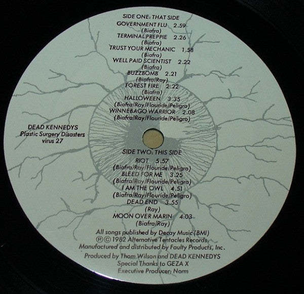 Image of Label Cover of LP - VG/VG - DEAD KENNEDYS, Plastic Surgery Disasters (Alternative Tentacles; VIRUS 27, US 1982, No Inserts, First Edition With Faulty Products Credits), Plays VG+, Ring Wear, - 3426075E