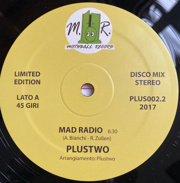 Image of Label Cover of 0416358C: 12" - PLUSTWO, Mad Radio / New Sensation (Mothball Record; PLUS002.2, Australia 2017 Reissue) Record marked. Sleeve has half a sticker on it; inner has split seam VG/G+