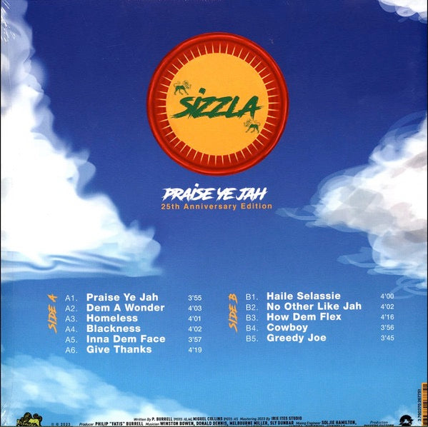 Image of Back Cover of 0516116C: LP - SIZZLA, Praise Ye Jah 25th Anniversary Edition (Xterminator; DIGLP4, France 2023 Reissue, Remastered) VG/VG+