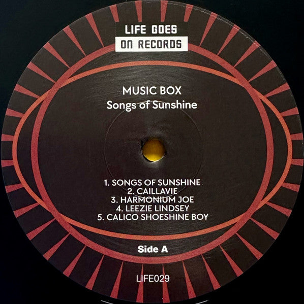 Image of Label Cover of LP - EX/EX - MUSIC BOX, Songs Of Sunshine (Life Goes On Records; LIFE029, Europe 2022 Reissue), , - 0526102E