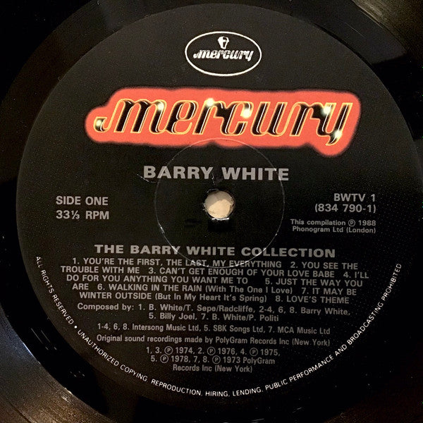 Image of Label Cover of LP - VG/VG - BARRY WHITE, The Collection (Mercury; BWTV 1, UK 1988), , - 3926026E