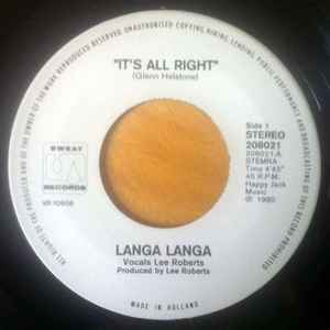 Image of Label Cover of 7" - EX/EX - LANGA LANGA, It's All Right / Freedom Is The Thing (Sweat Records; VR 10608, Netherlands 1980, Picture Sleeve), , - 1056247S
