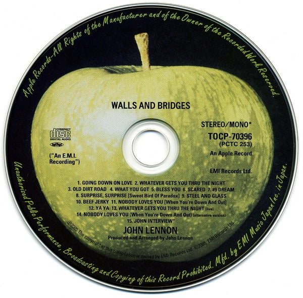 Image of Label Cover of CD - EX/EX - JOHN LENNON, Walls And Bridges (Apple Records; TOCP-70396, Japan 2007, CD in LP replica card sleeve, Booklet, Insert & Inner, With Obi), Nice copy showing minimal sign of use., - 0536069E