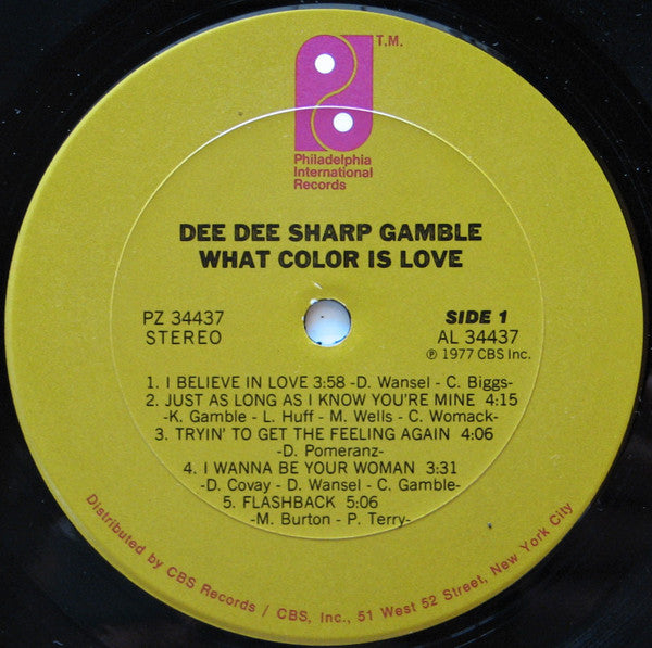 Image of Label Cover of 0526302E: LP - DEE DEE SHARP GAMBLE, What Color Is Love (Philadelphia International Records; PZ 34437, US 1977, Inner) Light marks on disc. Light wear to edseg of sleeve with ringwear. VG/VG