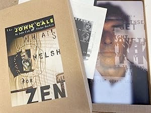 Image of Front Cover of 0536195E: Book - JOHN CALE & VICTOR BOCKRIS, What's Welsh For Zen? The Autobiography Of John Cale (Bloomsbury; ISBN 0 7475 4383 6, UK 1999, Cardboard Hardback, Signed (Unauthenticated) deluxe limited edition in a special tan card box with a color plate tipped-on to the front cover. Contains 272 loose acetate sheets. With a booklet by Deerfrance about her time in the band) Box cover has some wearat the corners. Box tray has a split at the bottom right corner VG/VG+
