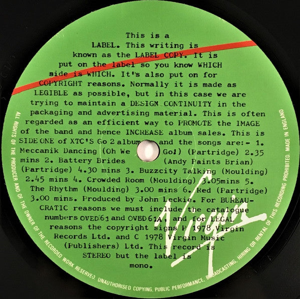 Image of Label Cover of 0616079C: LP - XTC, Go 2 (Virgin; OVED 61, UK 1984 Reissue) Strong VG, Edge wear to sleeve. VG/VG