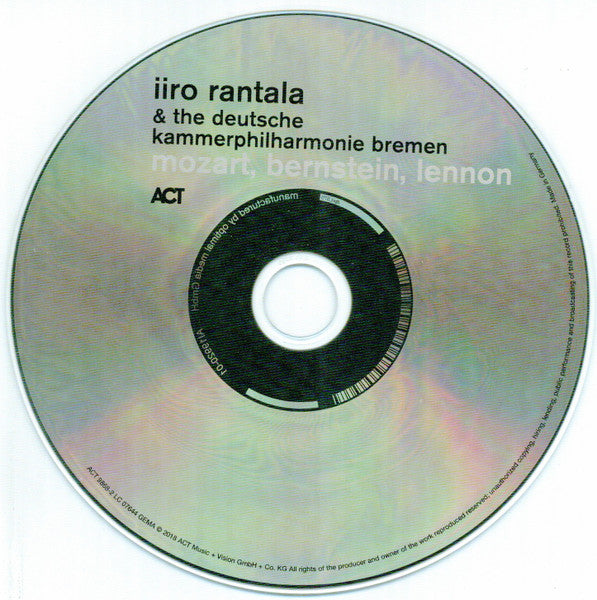 Image of Label Cover of CD - VG+/VG+ - IIRO RANTALA, DIE DEUTSCHE KAMMERPHILHARMONIE BREMEN, Mozart, Bernstein, Lennon (ACT; ACT 9868-2, Germany 2018), , - 0556164S