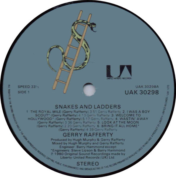 Image of Label Cover of LP - VG+/VG+ - GERRY RAFFERTY, Snakes And Ladders (United Artists Records; UAK30298, UK 1980, Inner), , - 0616141C