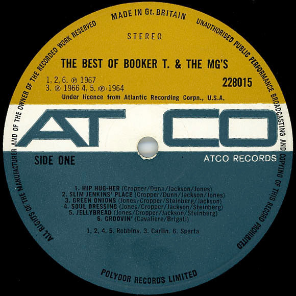 Image of Label Cover of LP - VG+/VG - BOOKER T. & THE MG'S, The Best Of Booker T. & The MG's (Atco Records; 228 015, UK 1969, Laminated Sleeve), , - 3926014E