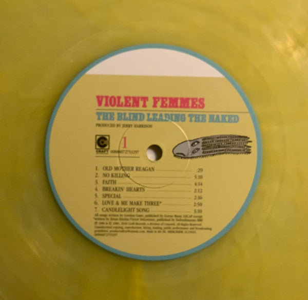 Image of Label Cover of LP - - VIOLENT FEMMES, The Blind Leading the Naked (UMR/Concord; 7275329, UK 2026, Candlelight Swirl Vinyl), , 40th anniversary reissue of their long out of print third album. Features fan favorites "I Held Her In My Arms" and "Old Mother Reagan" along with their classic cover of the T-Rex song "Children Of the Revolution." Pressed on colored vinyl. - 1816378C