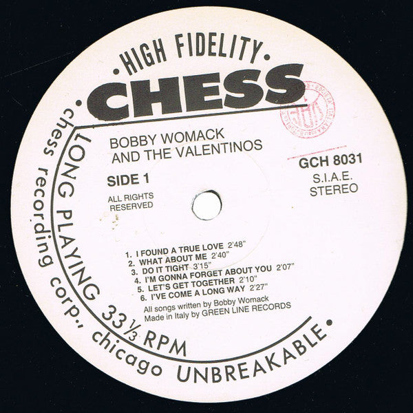 Image of Label Cover of LP - VG/VG+ - BOBBY WOMACK AND THE VALENTINOS, Bobby Womack And The Valentinos (Chess; GCH 8031, Italy Reissue), , - 0626254E