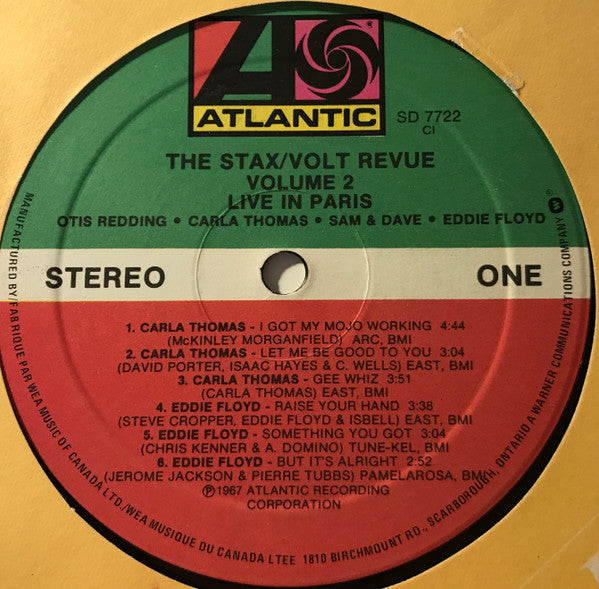 Image of Label Cover of LP - VG+/EX - VARIOUS, The Stax / Volt Revue, Volume 2, Live In Paris (Atlantic; SD 7722, Canada ), , - 0726010E