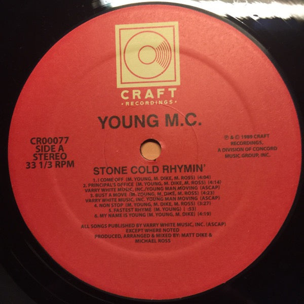 Image of Label Cover of LP - VG+/VG - YOUNG MC, Stone Cold Rhymin' (Craft Recordings; CR00077, US 2018 Reissue), Slight warp, does not effect play., - 0716164C