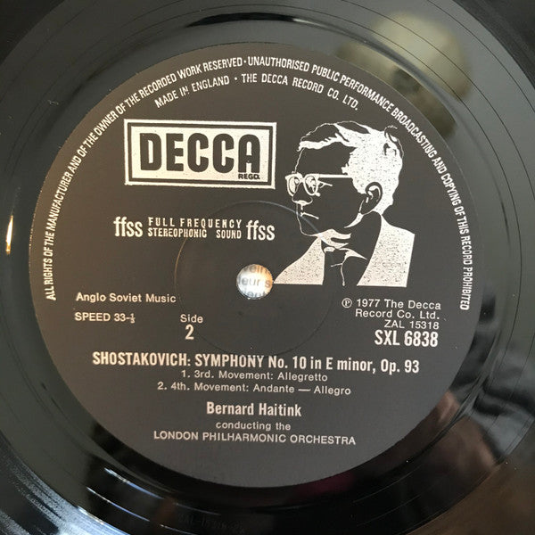 Image of Label Cover of LP - VG+/VG+ - BERNARD HAITINK, LONDON PHILHARMONIC ORCHESTRA, Shostakovich: Symphony No. 10 (Decca Black Portrait Label; SXL 6838, UK 1977), , - 0726114E