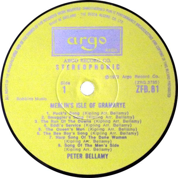 Image of Label Cover of LP - VG+/EX - PETER BELLAMY, Merlin's Isle Of Gramarye (Argo; ZFB 81, UK 1972, Laminated Front Sleeve), Looks Unplayed, - 0726221E