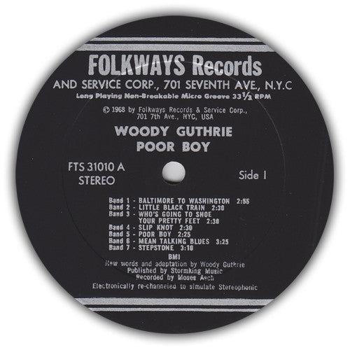 Image of Back Cover of LP - G+/VG - WOODY GUTHRIE, Poor Boy (Folkways Records; FTS31010, US 1968), , - 0746407S