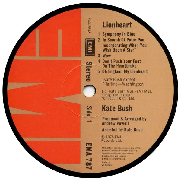 Image of Label Cover of LP - VG/VG+ - KATE BUSH, Lionheart (EMI; EMA 787, UK 1978, Embossed Gatefold Sleeve, Inner), Edge Wear, - 4246330S