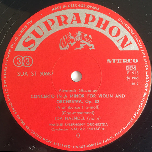 Image of Label Cover of LP - VG/VG+ - IDA HAENDEL, Wieniawski: Violin Concerto No. 2 In D Minor, Glazunov: Violin Concerto In A Minor (Supraphon; SUA ST 50687, Czechoslovakia 1966, Laminated Flipback Sleeve, Stereo), Minor Delamination on Front Sleeve, Otherwise LovelyCopy, - 0826078E