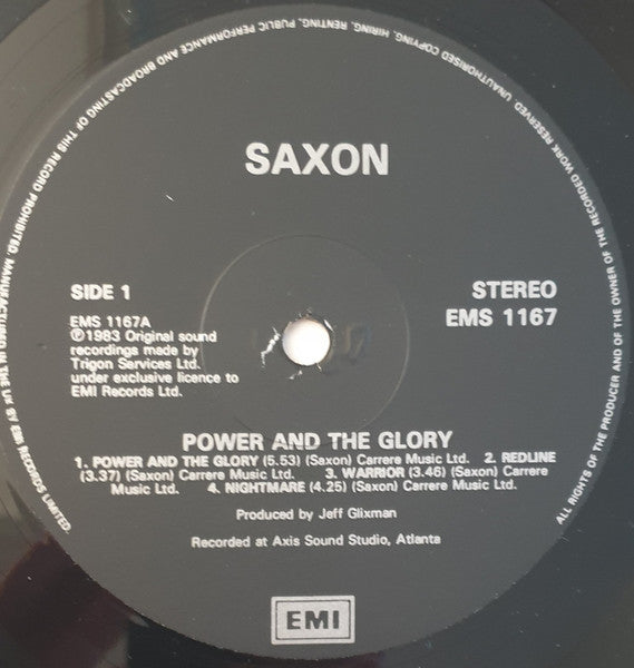 Image of Label Cover of LP - VG/VG+ - SAXON, Power & The Glory (EMI; EMS 1167, UK 1980s Reissue), , - 0816571C
