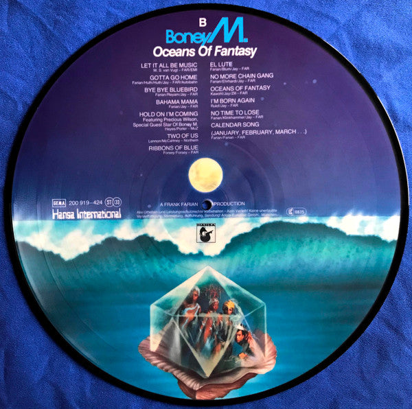 Image of Back Cover of 12" - /VG+ - BONEY M., Oceans Of Fantasy (Hansa; 200 919 424, Germany 1979, Clear Plastic Sleeve, Picture Disc), , - 0826401E