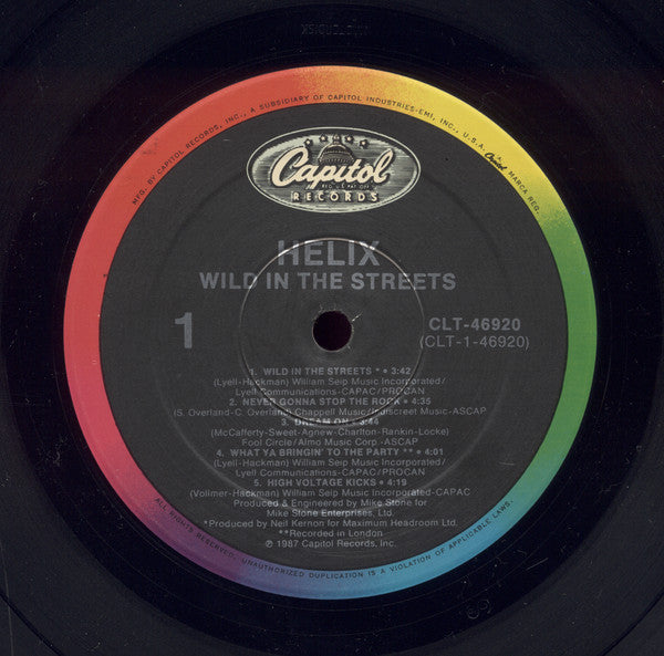 Image of Label Cover of LP - VG+/VG+ - HELIX, Wild In The Streets (Capitol Records; CLT-46920, US 1987, Inner), Still in shrinkwrap. Wear to opening edge., - 0846376S
