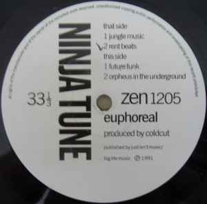 Image of Label Cover of 12" EP - VG/G+ - EUPHOREAL, The Jungle Tekno EP (Ninja Tune; zen 1205, UK 1991, Stickered Company Sleeve), Ringwear on sleeve, light creasing, Marks and hairlines., - 0916045C
