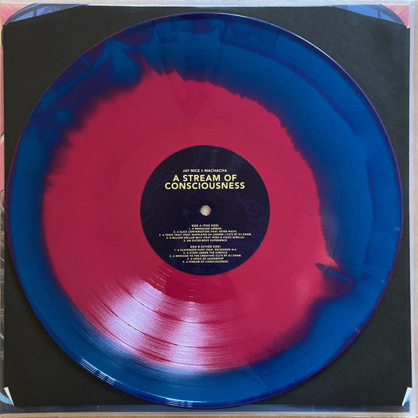 Image of Label Cover of LP - VG+/VG+ - JAY NICE & MACHACHA, A Stream Of Consciousness (Copenhagen Crates; CC063, Denmark 2021, Limited Edition, Numbered 7/100, Hot Pink & Blue Swirl), Strong VG+, - 0946134S