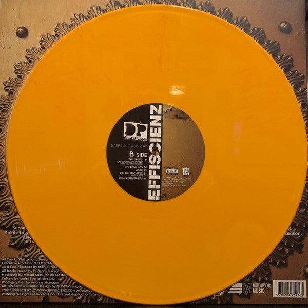 Image of Label Cover of LP - VG+/EX - DIRT PLATOON, Bare Face Robbery (Effiscienz; EFFI011LP, France 2015, Black Inner, Limited Edition, Yellow Vinyl), Cover still in shrink., - 0946364S