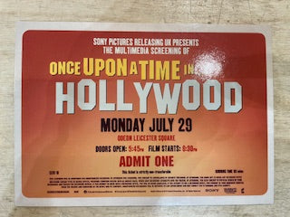 Image of Label Cover of Blu-Ray - VG+/VG+ - QUENTIN TARANTINO, Once Upon A Time In Hollywood (Sony Pictures; 11414471-1, Europe 2019, Steelbook, With Odeon Leicester Square Cinema Ticket), , - 0916548C