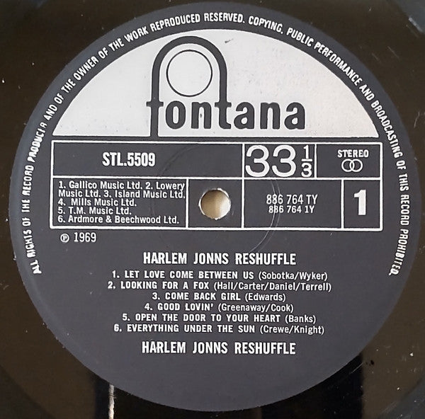Image of Label Cover of LP - VG/VG - HARLEM JONNS RESHUFFLE, Harlem Jonns Reshuffle (Fontana; STL 5509, UK 1969), , - 0926299E