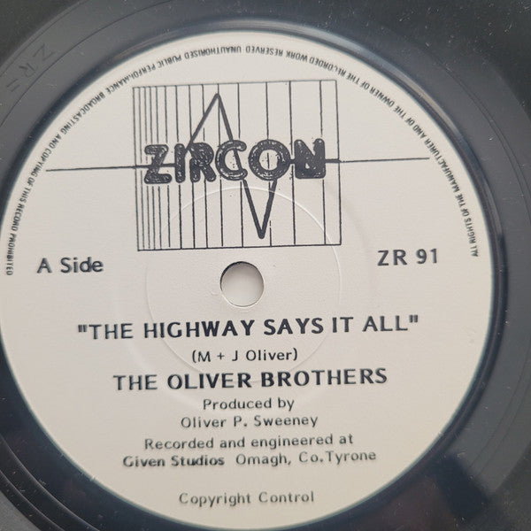 Image of Label Cover of 7" - VG/VG+ - THE OLIVER BROTHERS, The Highway Says It All / Breaking Free (Zircon; ZR 91, UK 1985, Picture Sleeve), Strong VG+, Ring Wear, - 1026065E