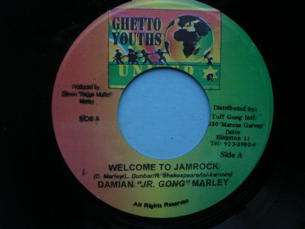 Image of Front Cover of 7" - /VG - DAMIAN "JR. GONG" MARLEY, Welcome To Jamrock / Hey Girl (Ghetto Youths United; , Jamaica 2005, "World-a-Music" riddim), Light marks only, light crackle from press. Clean labels., - 2216104C