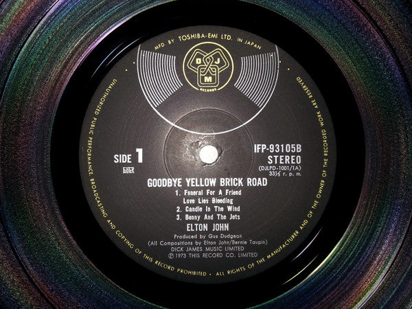 Image of Label Cover of 2xLP - VG+/VG - ELTON JOHN, Goodbye Yellow Brick Road (DJM Records; IFP-93105-B, Japan 1973, Triple Gatefold, Insert, No Poster, with Brown/yellow OBI, no red OBI), , - 1126068E