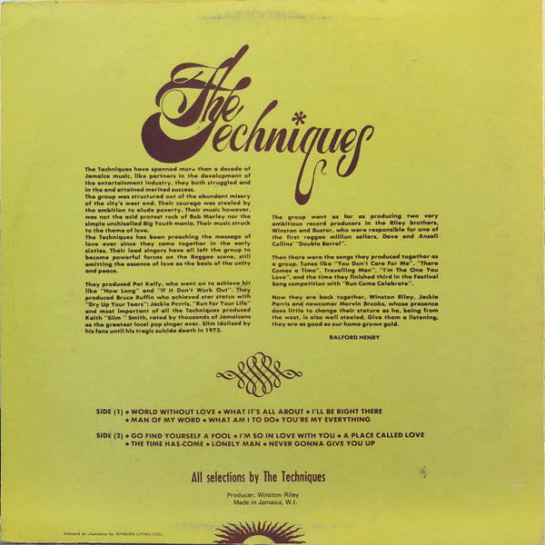Image of Back Cover of LP - G+/G - THE TECHNIQUES, Unforgettable Days (Techniques; , Jamaica 1970s), , - 1126284E