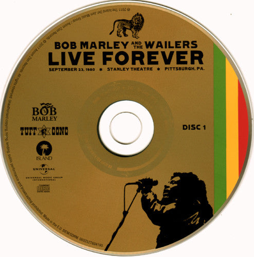 Image of Label Cover of 2xCD - VG/VG - BOB MARLEY AND THE WAILERS*, Live Forever (September 23, 1980, Stanley Theatre, Pittsburgh, PA.) (Tuff Gong; 0602527470115, Europe 2011, Gatefold), Discs have light scratches., - 1136071E