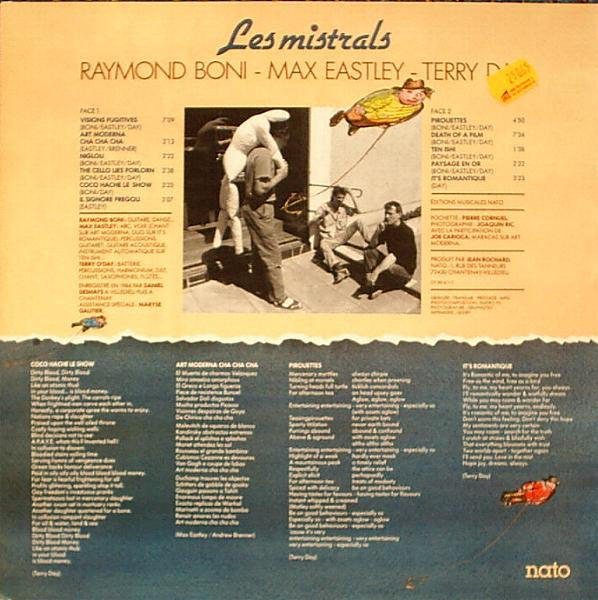 Image of Back Cover of LP - VG/VG+ - RAYMOND BONI - MAX EASTLEY - TERRY DAY, Les Mistrals (nato; nato 865, France 1986), , - 1116259C