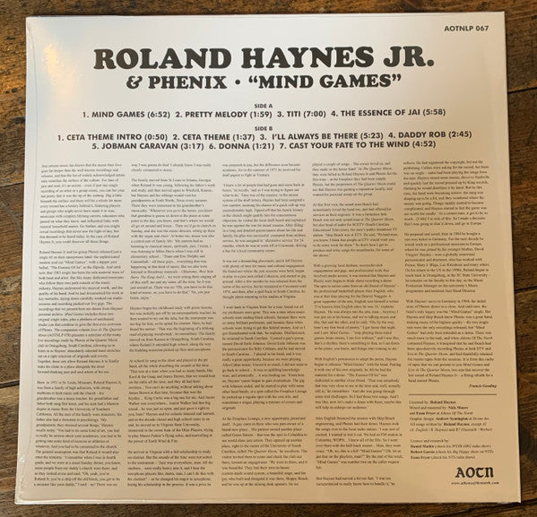 Image of Back Cover of LP - VG+/VG+ - ROLAND HAYNES JR. & PHENIX, Mind Games (Athens Of The North; AOTNLP 067, UK 2024), Still In Opened Shrinkwrap, - 1826455E