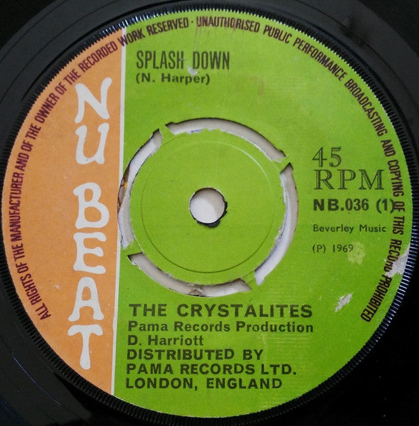 Image of Front Cover of 7" - /G+ - THE CRYSTALITES, Splash Down / Finders Keepers (Nu Beat; NB.036, UK 1969, 4-Prong Centre), Lots of marks and scuffs, plays nice above grade, light crackle. No centre piece, WOL., - 1256030S