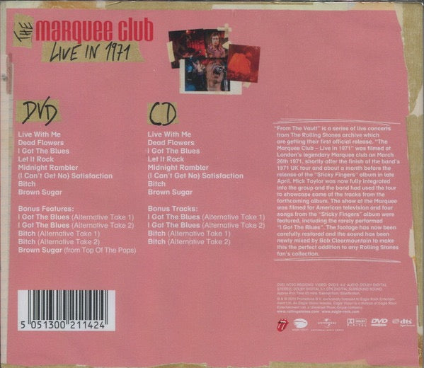 Image of Back Cover of 2xCD - VG+/VG+ - THE ROLLING STONES, The Marquee Club (Live In 1971) (Rolling Stones Records; EAGDV114, Europe 2019, Double CD Case), Nice copy showing minimal sign of use., - 1316075C