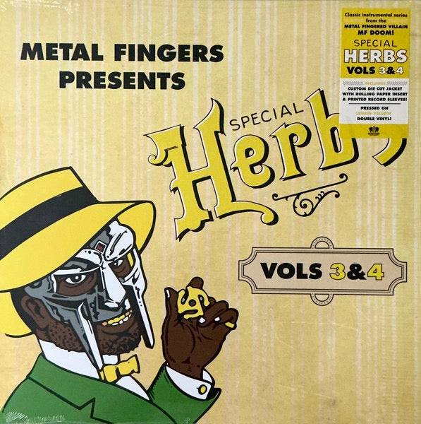 Image of Front Cover of LP - VG+/VG+ - METAL FINGERS, Special Herbs (Vols 3&4) (Rhymesayers Entertainment; RSE0383-1, US 2025 Reissue, Die Cut Gatefold Sleeve, 2 Inners & Insert, Yellow Vinyl), Still In Stickered Shrinkwrap, - 1316285C